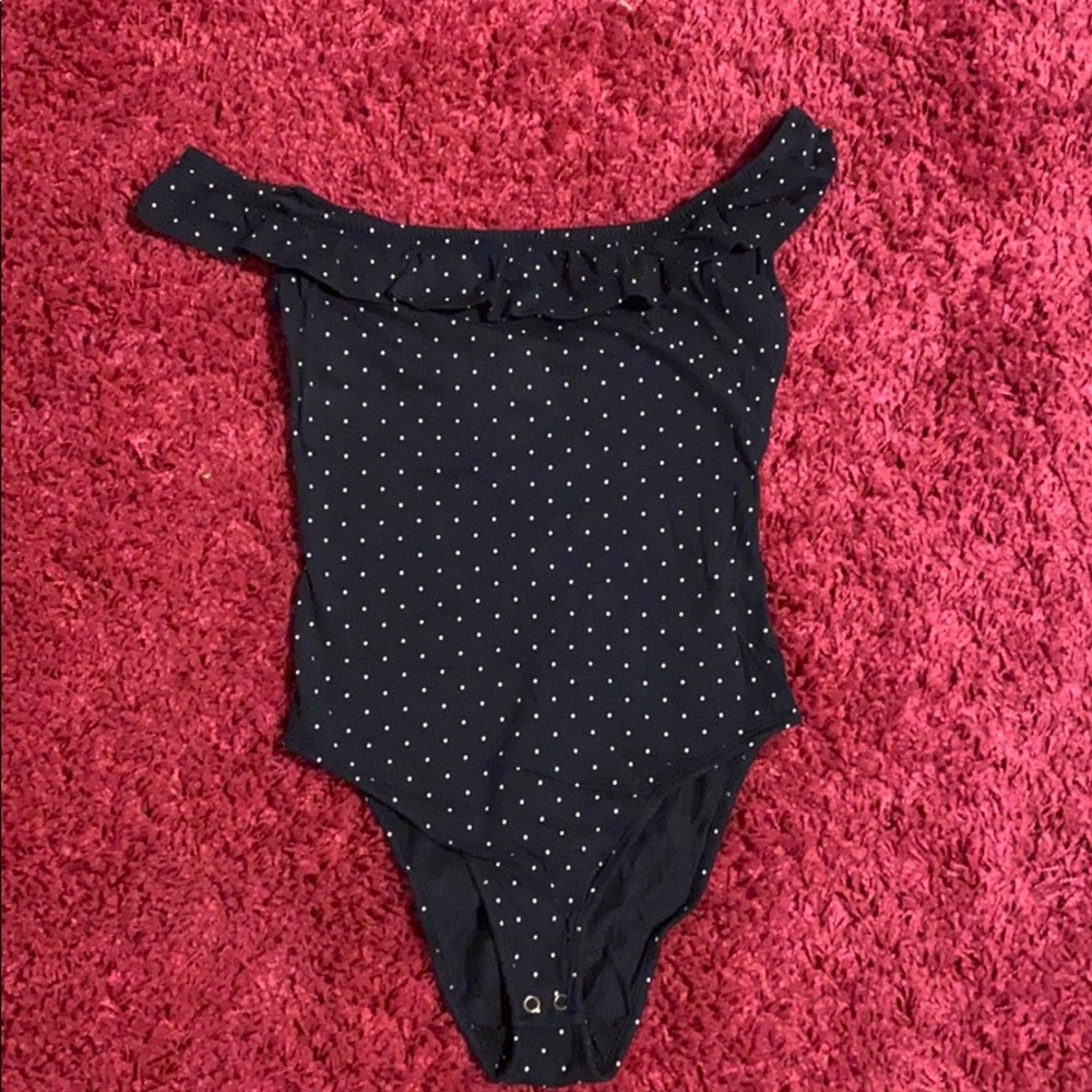 Navy Blue Ruffle off the shoulder body suit
